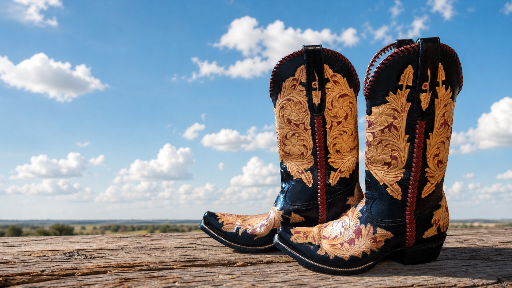 Hand-tooled western cowboy boots found by Mr. Find It